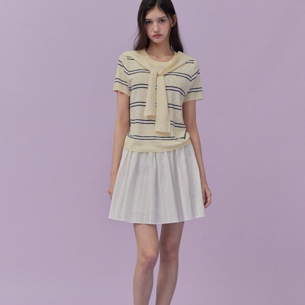 [TWEE] Neko Scarf Stripe Short-Sleeve Knit