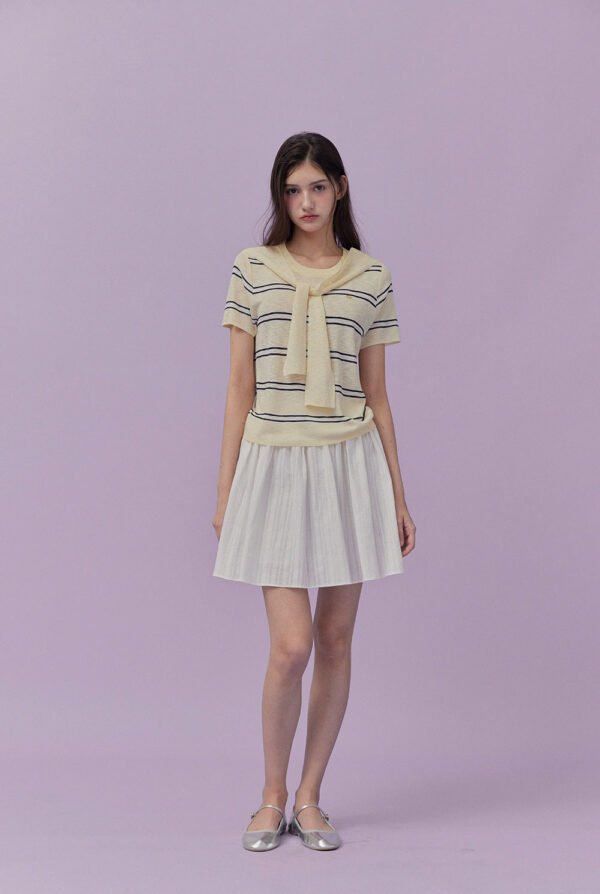 [TWEE] Neko Scarf Stripe Short-Sleeve Knit