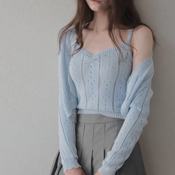 [TWEE] Zden Scatch Punching Knit Tank Cardigan Set
