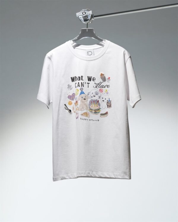 [DFRAME] Puppy Food Printed White Women's Short Sleeve Tee - Image 6