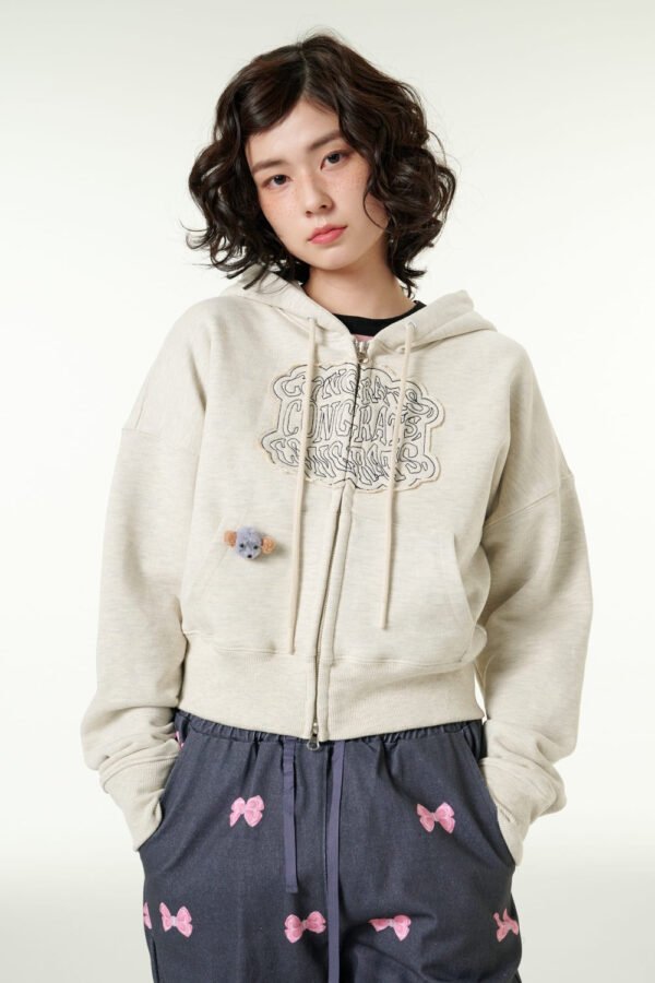 [CLOUD CAKE] Cloud Cake Applique Embroidery Crop Hoodie Zip-up - Image 6