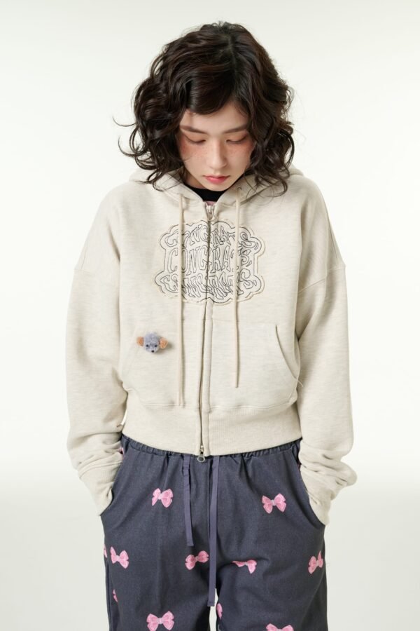 [CLOUD CAKE] Cloud Cake Applique Embroidery Crop Hoodie Zip-up - Image 5