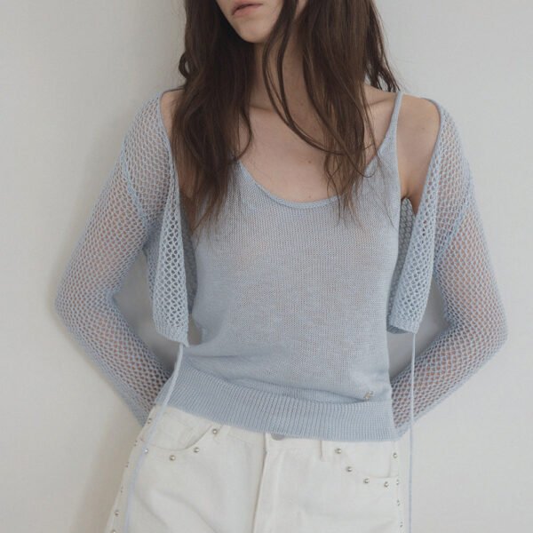 [TWEE] Louver Punching Knit Tank Cardigan Set