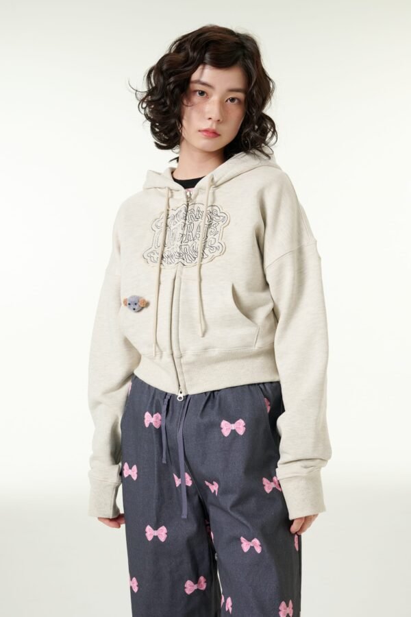 [CLOUD CAKE] Cloud Cake Applique Embroidery Crop Hoodie Zip-up - Image 4