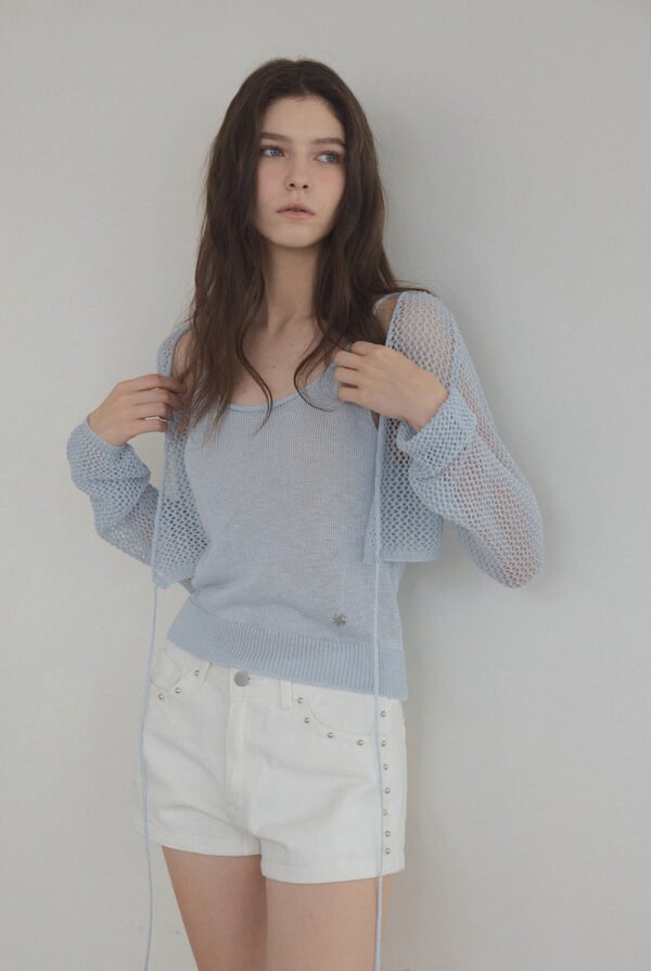 [TWEE] Louver Punching Knit Tank Cardigan Set - Image 3