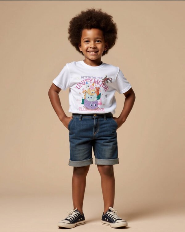 [DFRAME] 3-tier cloud cake "UNITY MODE" character children's short-sleeved T-shirt - Image 4