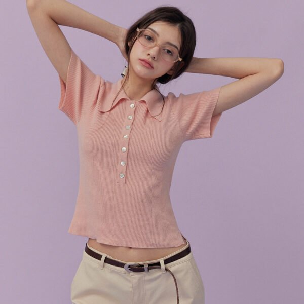 [TWEE] Etin button collar short-sleeve knit