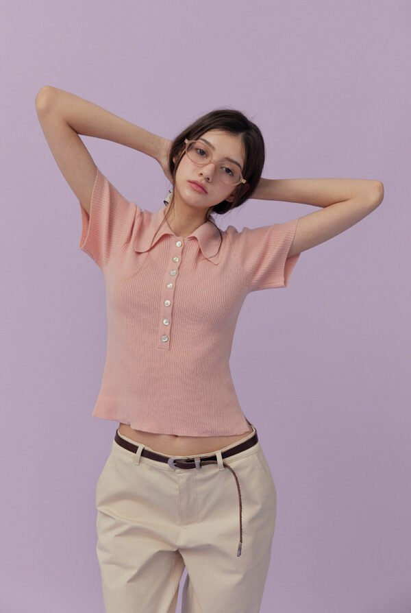 [TWEE] Etin button collar short-sleeve knit