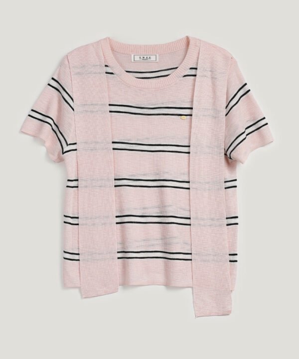 [TWEE] Neko Scarf Stripe Short-Sleeve Knit - Image 7