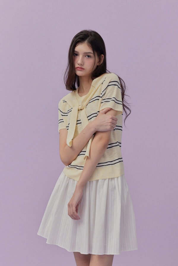 [TWEE] Neko Scarf Stripe Short-Sleeve Knit - Image 3