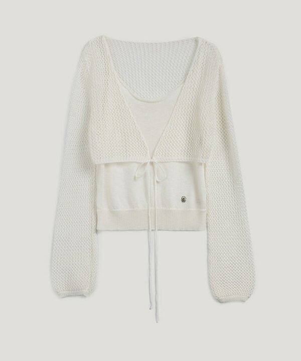 [TWEE] Louver Punching Knit Tank Cardigan Set - Image 8