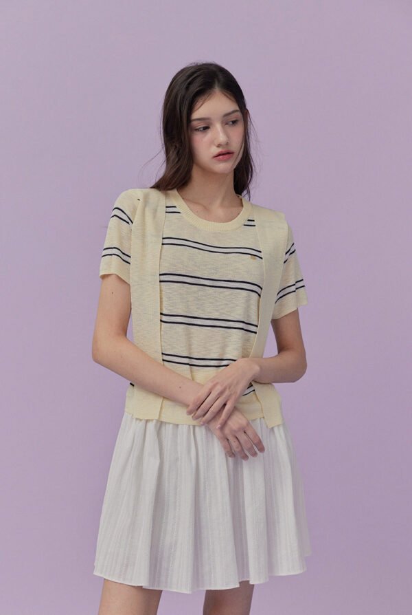 [TWEE] Neko Scarf Stripe Short-Sleeve Knit - Image 2