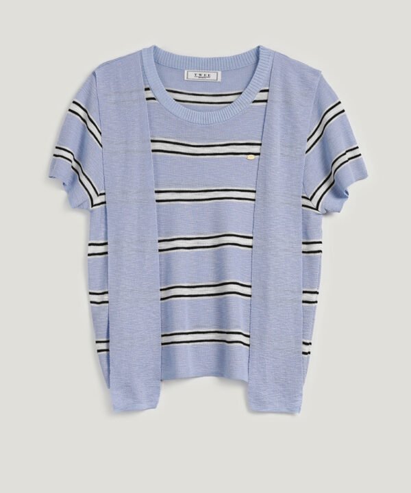 [TWEE] Neko Scarf Stripe Short-Sleeve Knit - Image 9