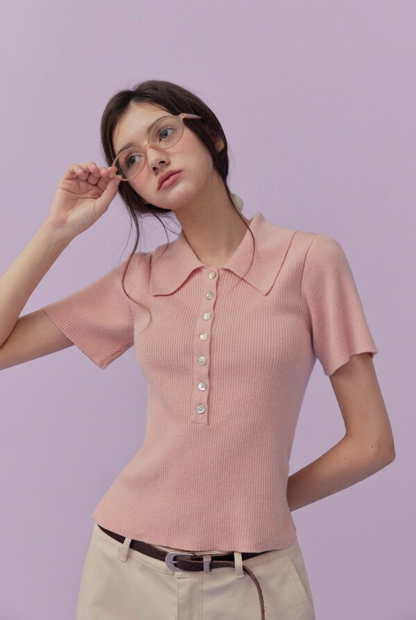 [TWEE] Etin button collar short-sleeve knit - Image 5