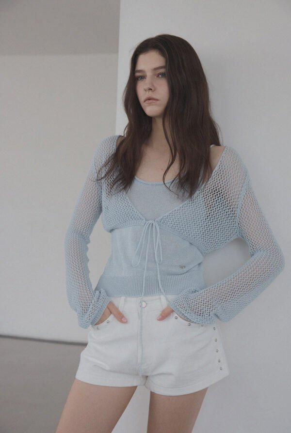 [TWEE] Louver Punching Knit Tank Cardigan Set - Image 5