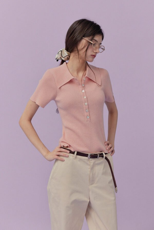 [TWEE] Etin button collar short-sleeve knit - Image 6