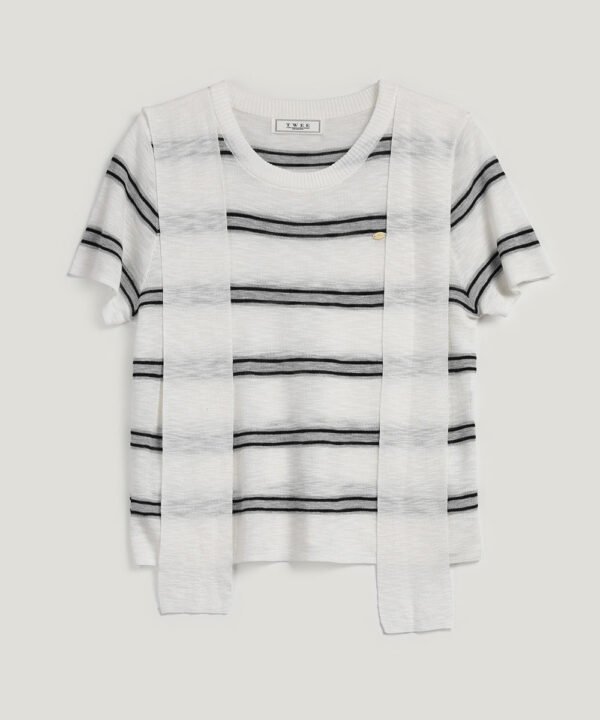 [TWEE] Neko Scarf Stripe Short-Sleeve Knit - Image 8