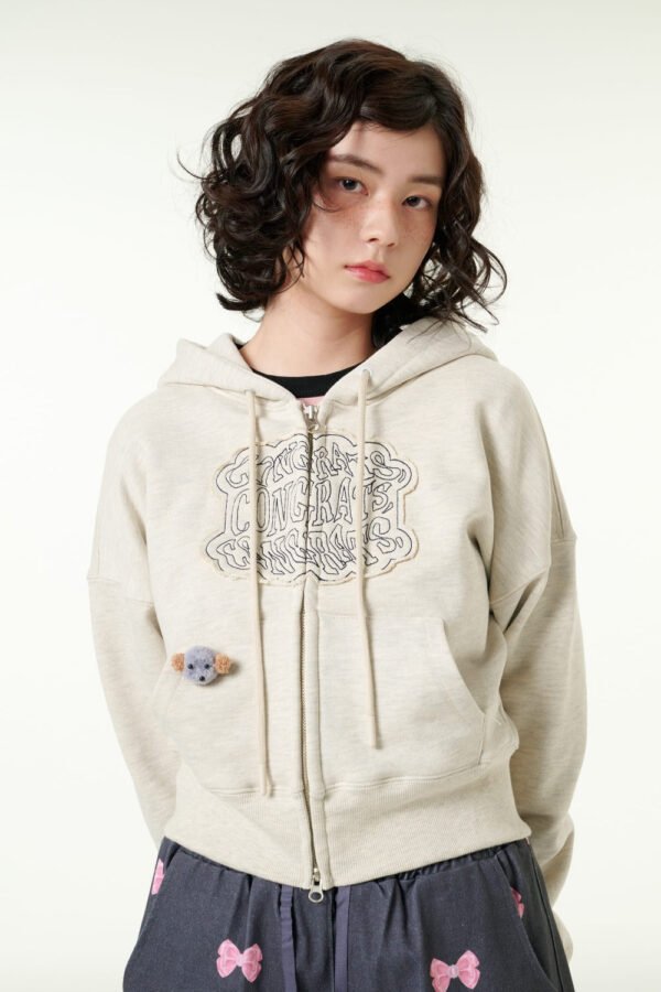 [CLOUD CAKE] Cloud Cake Applique Embroidery Crop Hoodie Zip-up - Image 3